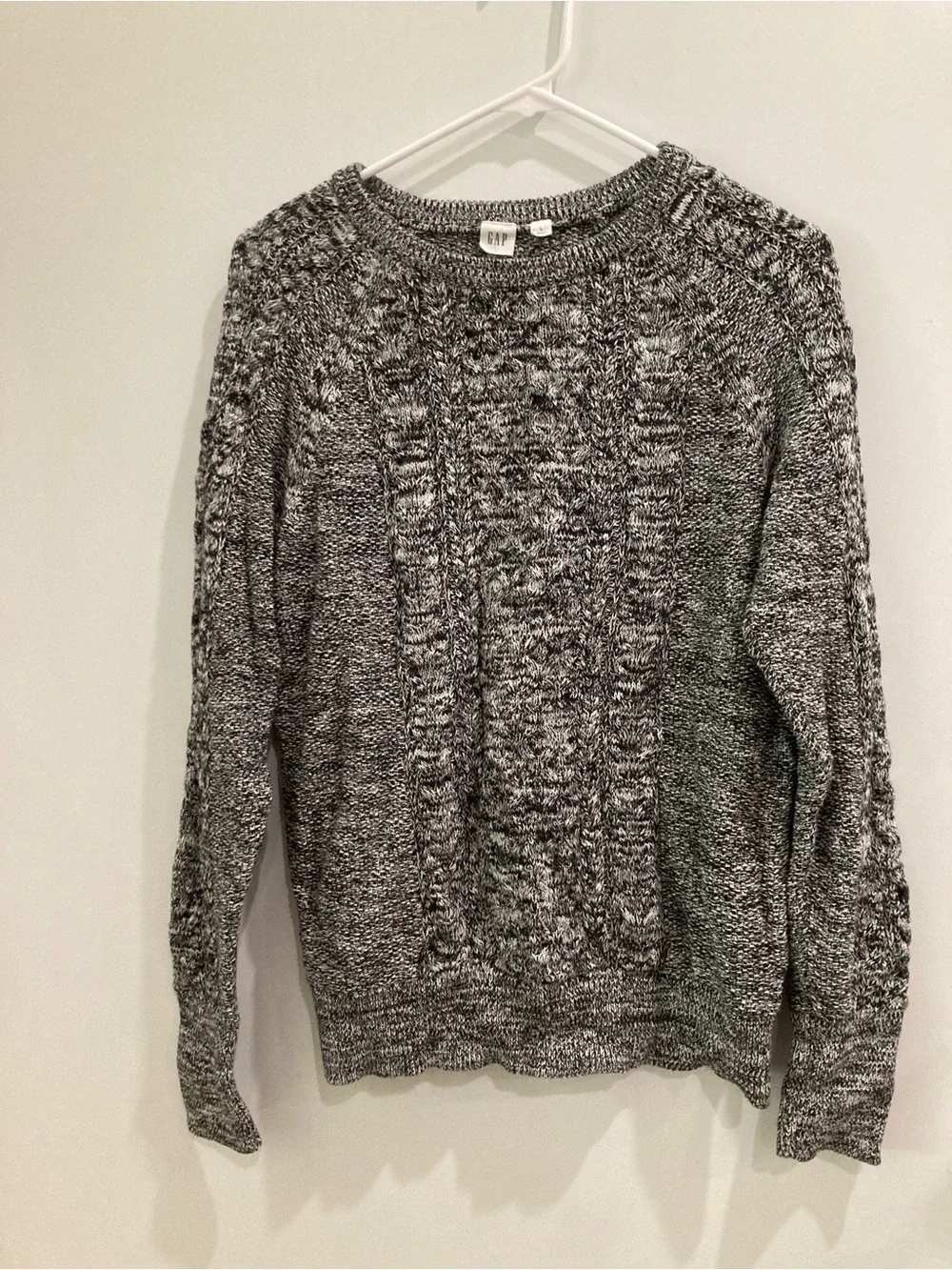 GAP Black & White Marled Cable-Knit Crewneck Sweater